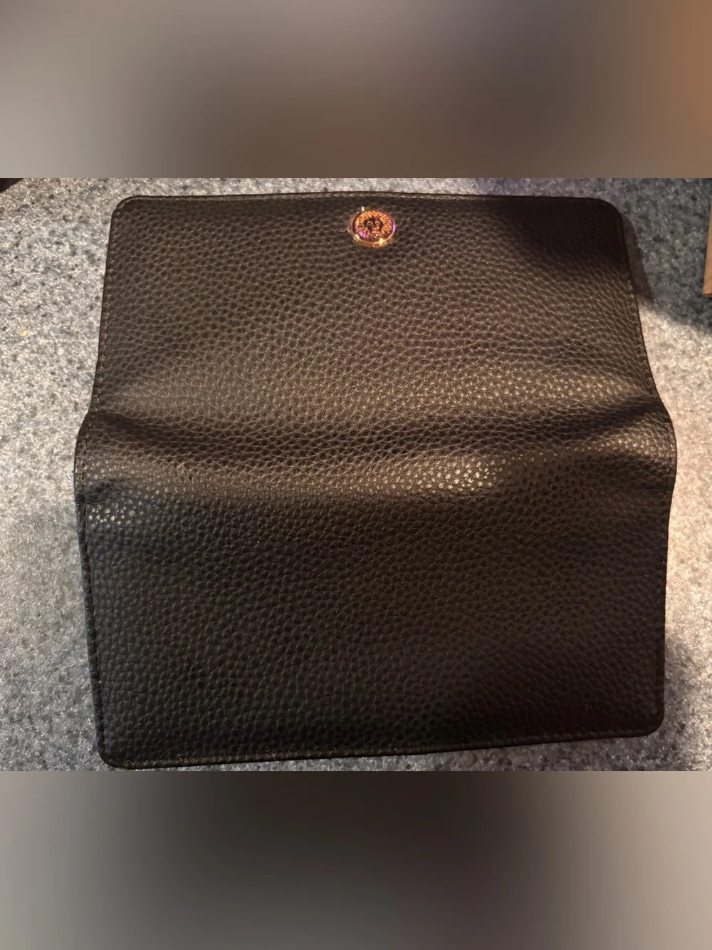 Anne Klein Black Pebbled Leather Zip Wallet with Gold Logo